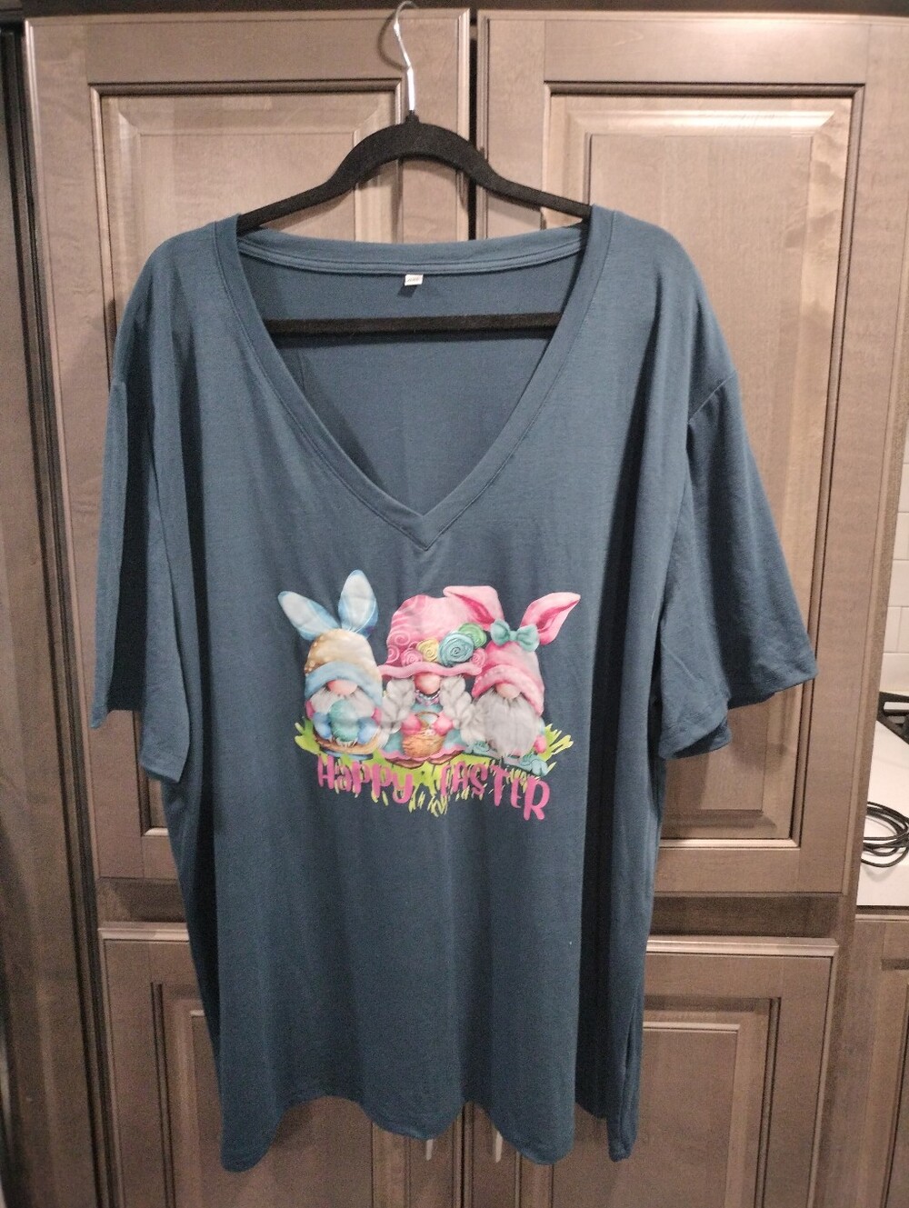 Blue Easter Gnome Graphic V-Neck Shirt